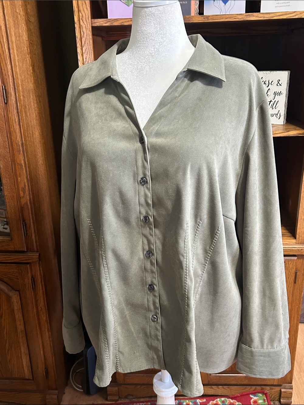 Fashion Bug Olive Green Button-Down Blouse Size 26/28W